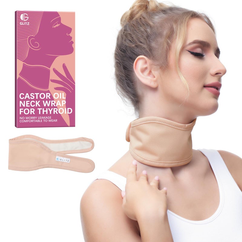 Castor Oil Pack for Thyroid Organic Castor Oil Neck Wrap Reusable LeakProof Design Less Mess Comfort Fit Oil Not Included Apricot